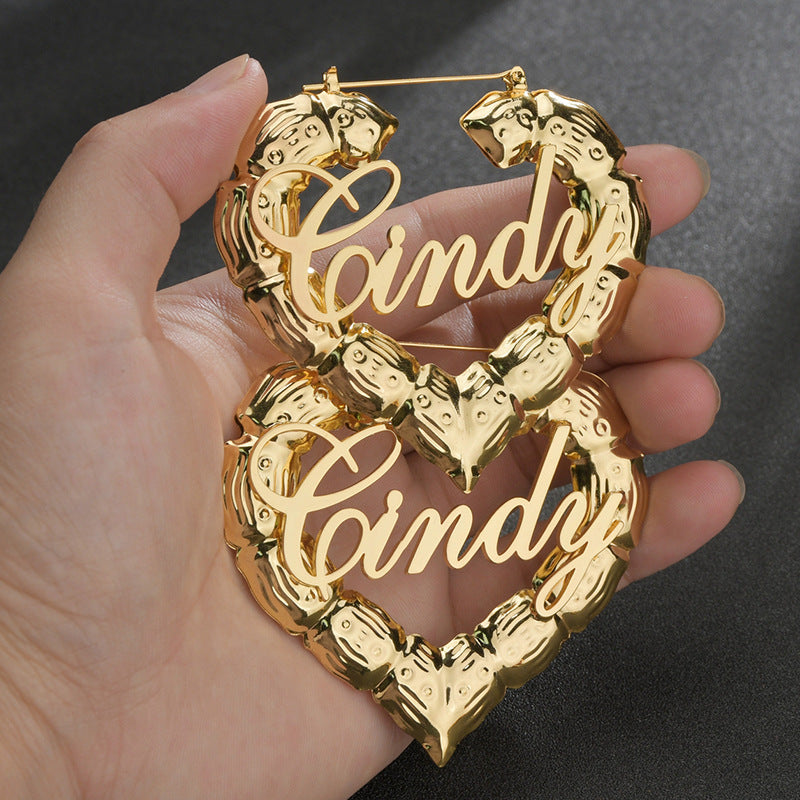 Custom Cursive Font Heart Bamboo Earrings - ClickNShopGoods