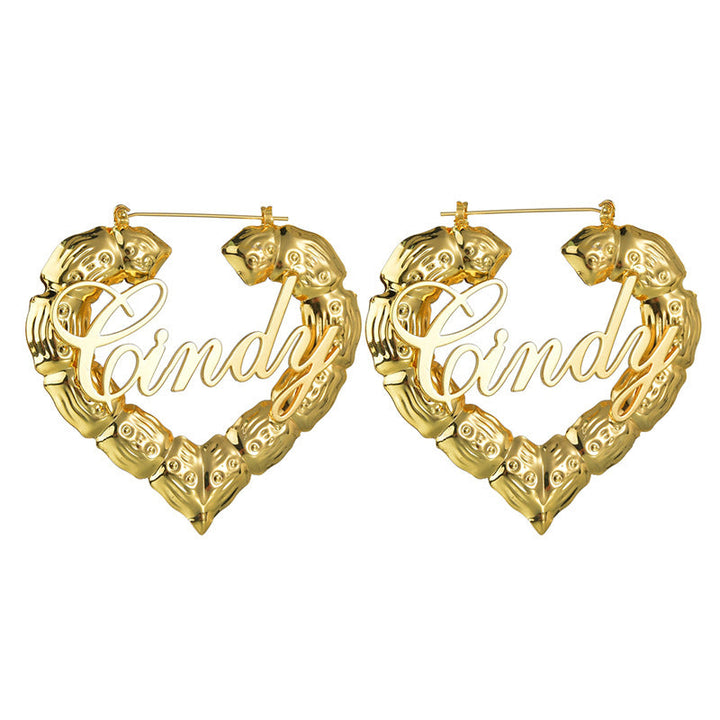 Custom Cursive Font Heart Bamboo Earrings - ClickNShopGoods