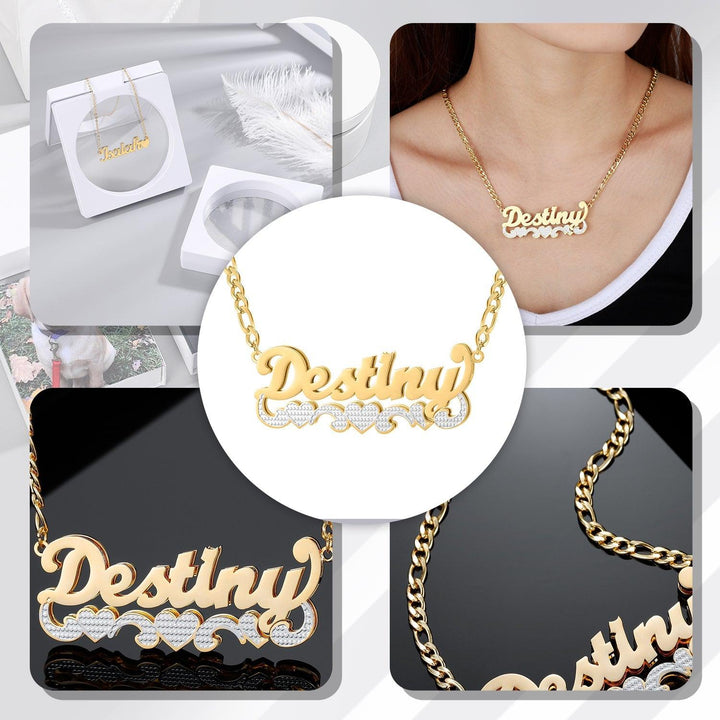 Double Plated Two Tone Heart Name Necklace - ClickNShopGoods