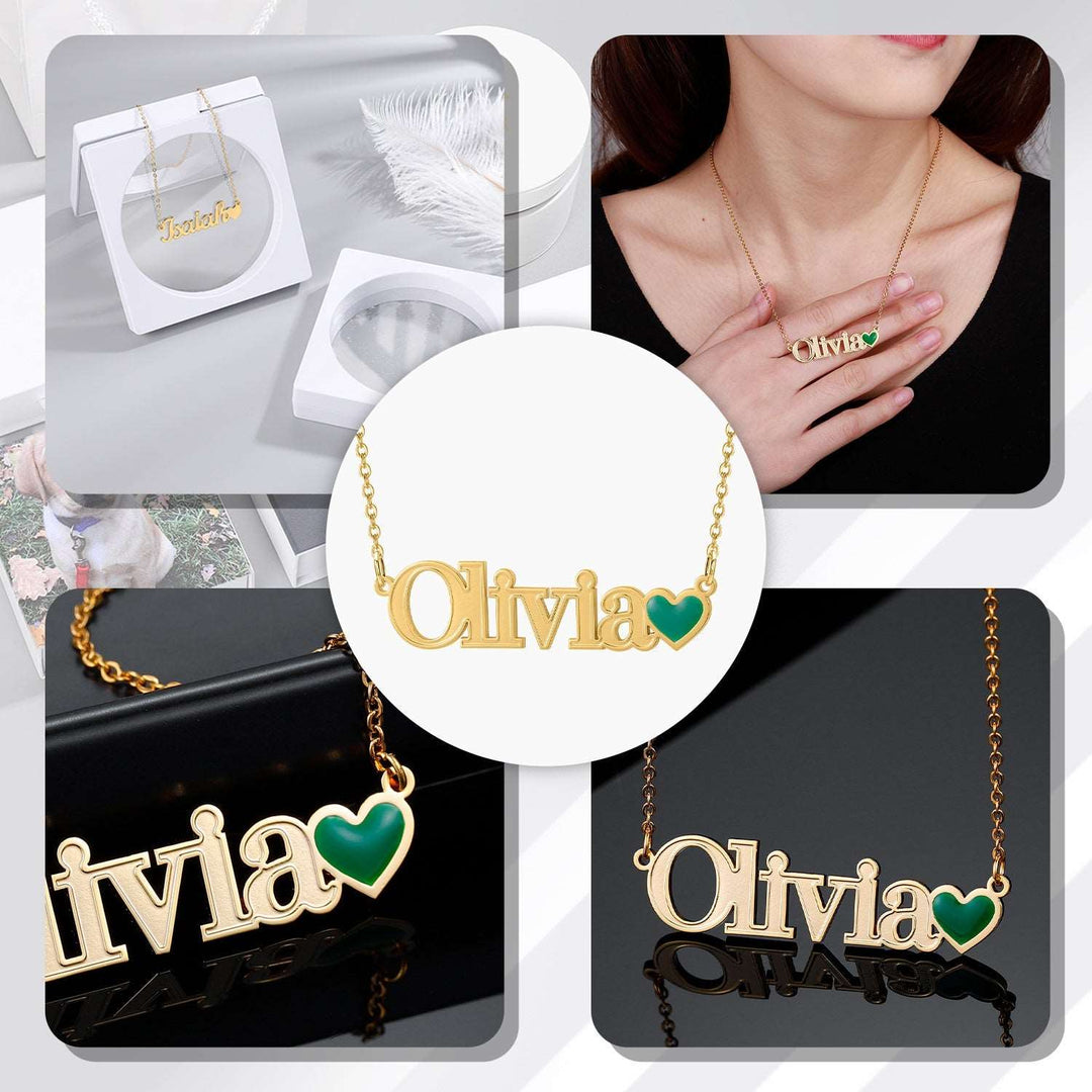 Heart Name Necklace w/ Emerald - ClickNShopGoods