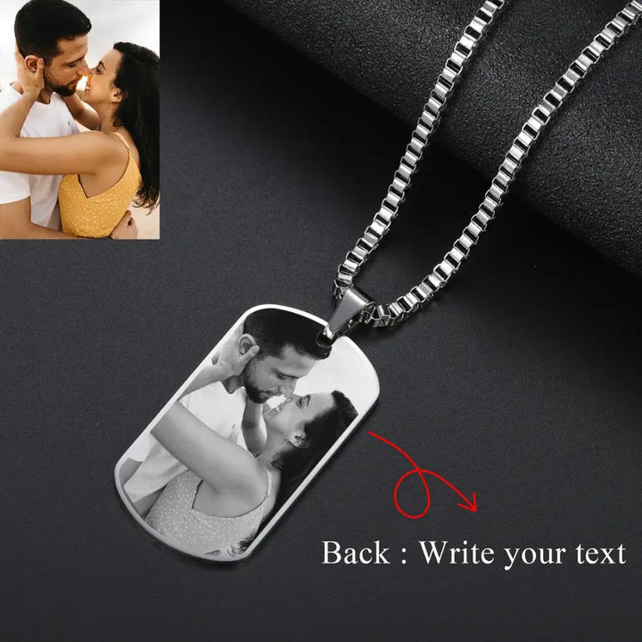 Custom Photo Engraved Tag Pendant Necklace