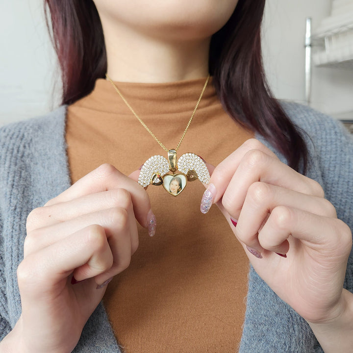 Diamond Studded Photo Heart Necklace