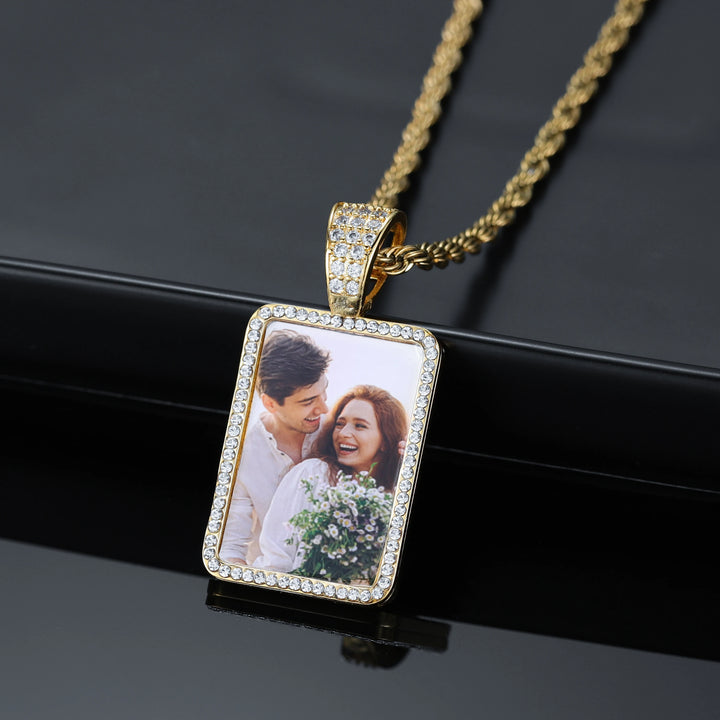 Custom Photo Pendant Necklace with Diamonds