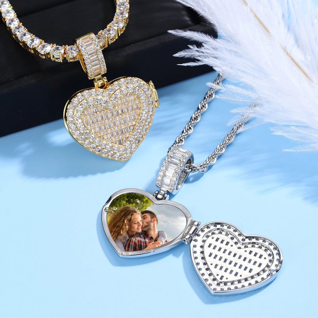 Custom Iced Clamshell Heart Photo Necklace