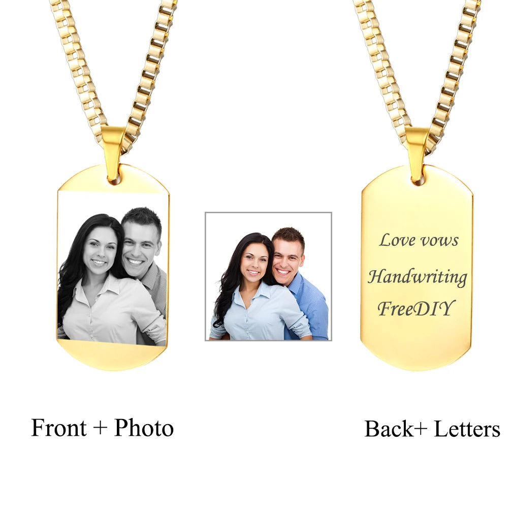 Custom Photo Engraved Tag Pendant Necklace