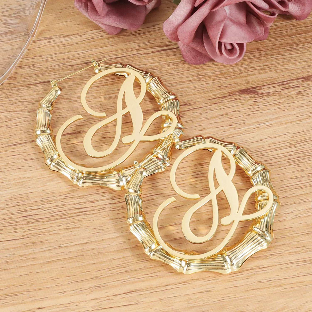 Initials Bamboo Name Earrings