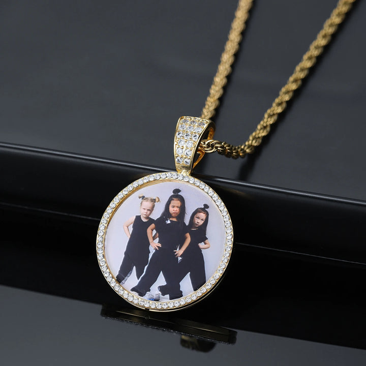 Custom Iced Circle Photo Pendant Necklace