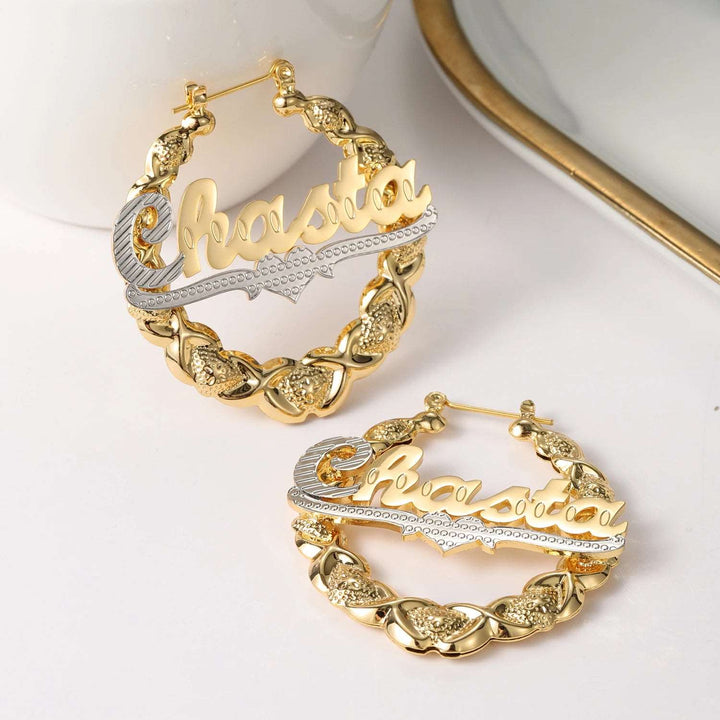 Custom XOXO Two Tone Name Earrings