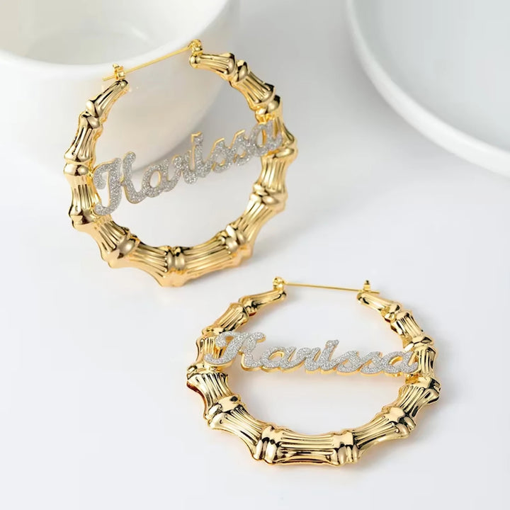 Iced Out Bamboo Name Earrings - ClickNShopGoods