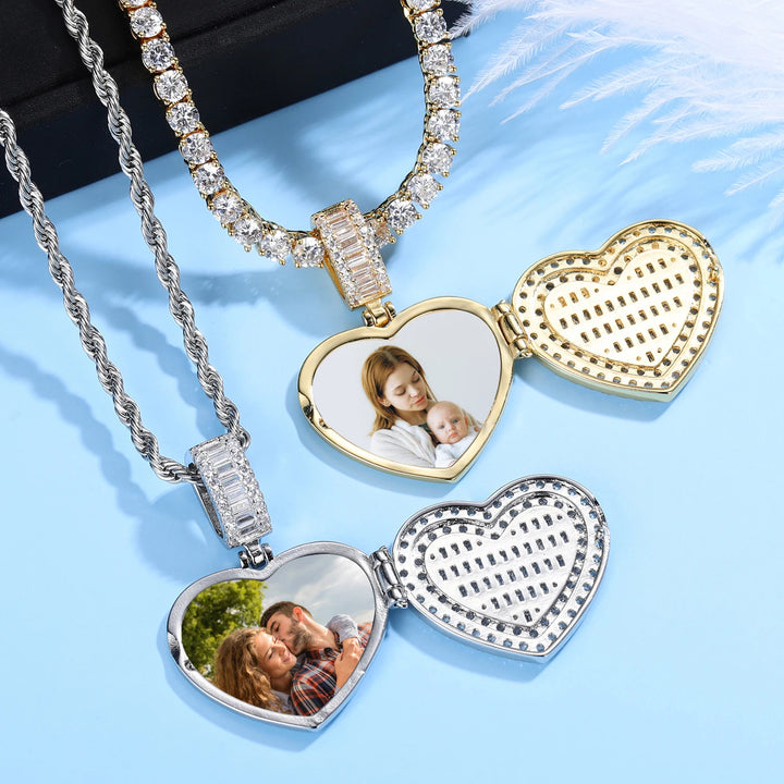 Custom Iced Clamshell Heart Photo Necklace