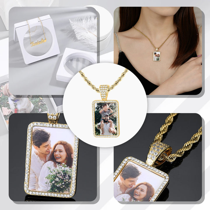 Custom Photo Pendant Necklace with Diamonds