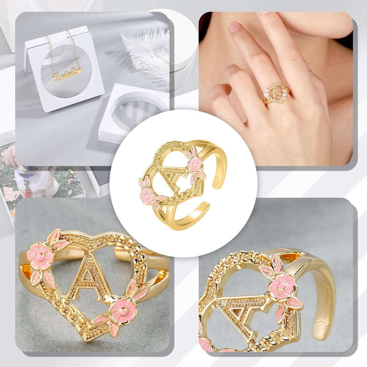 Peach Blossom Initial Letter Ring - ClickNShopGoods