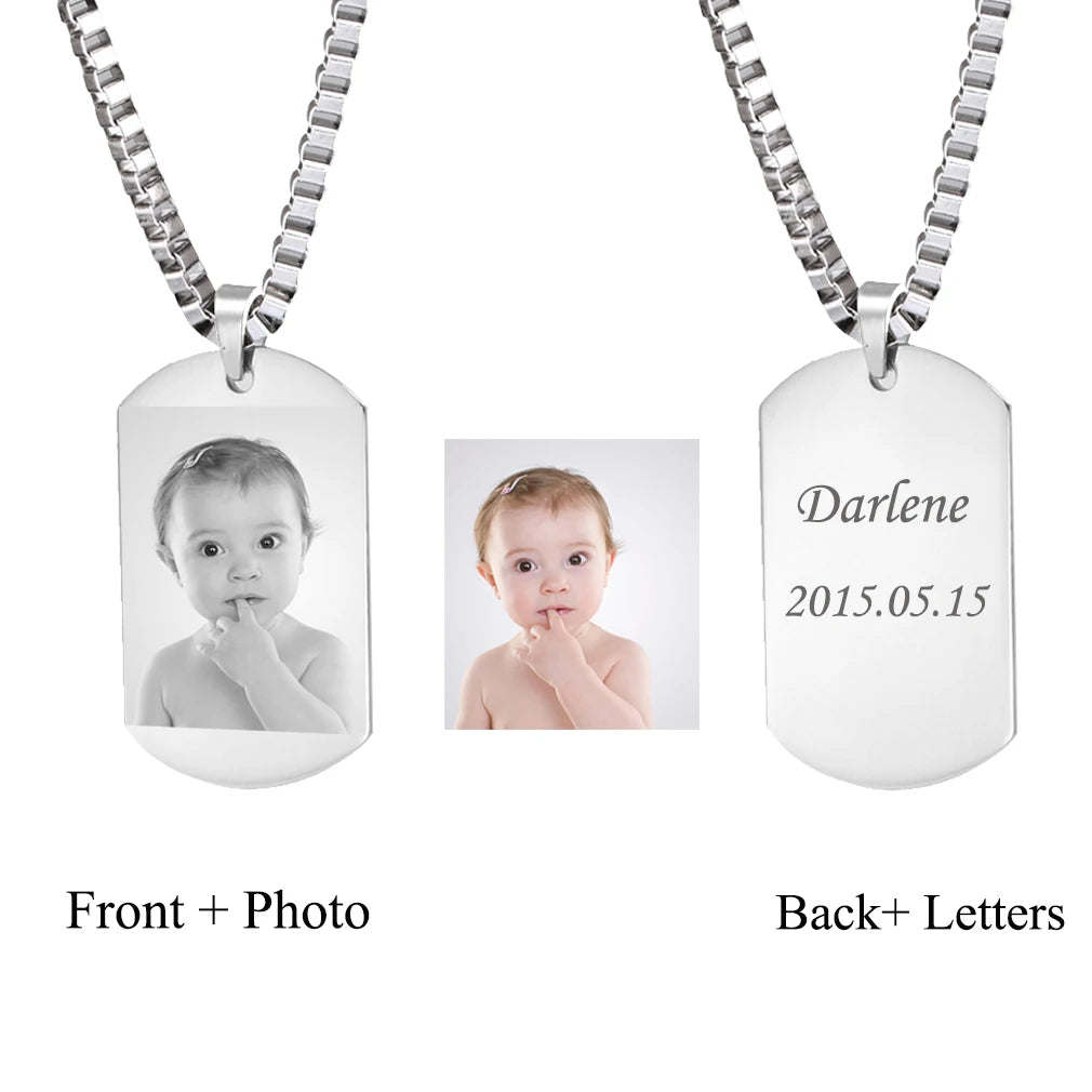 Custom Photo Engraved Tag Pendant Necklace