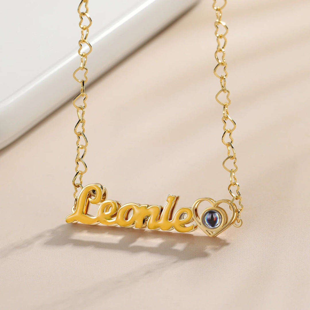 Personalized Double Plated Projection Heart Photo Necklace