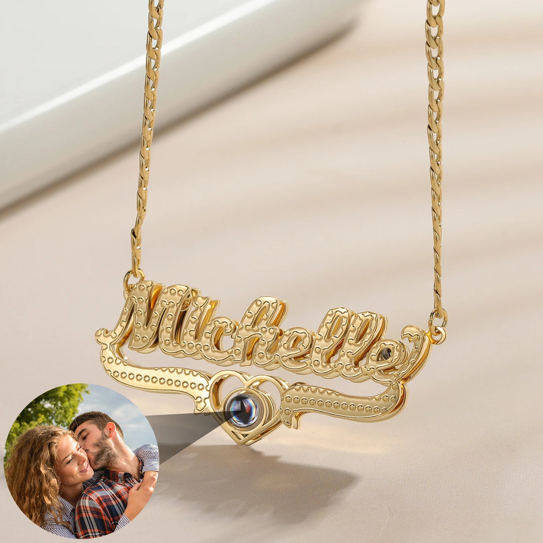 Personalized Double Plated Heart Projection Photo Necklace