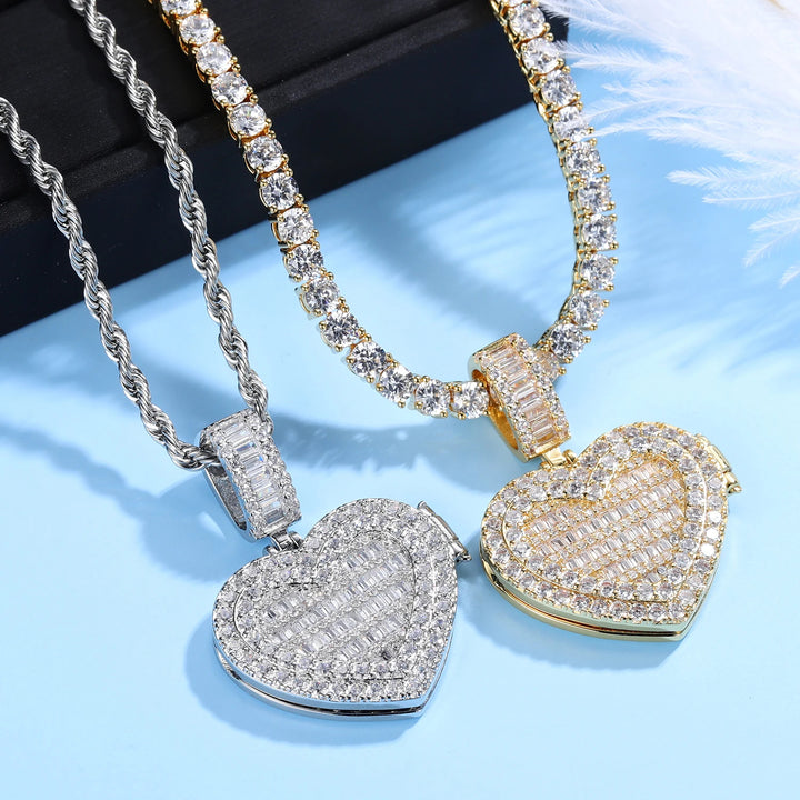 Custom Iced Clamshell Heart Photo Necklace