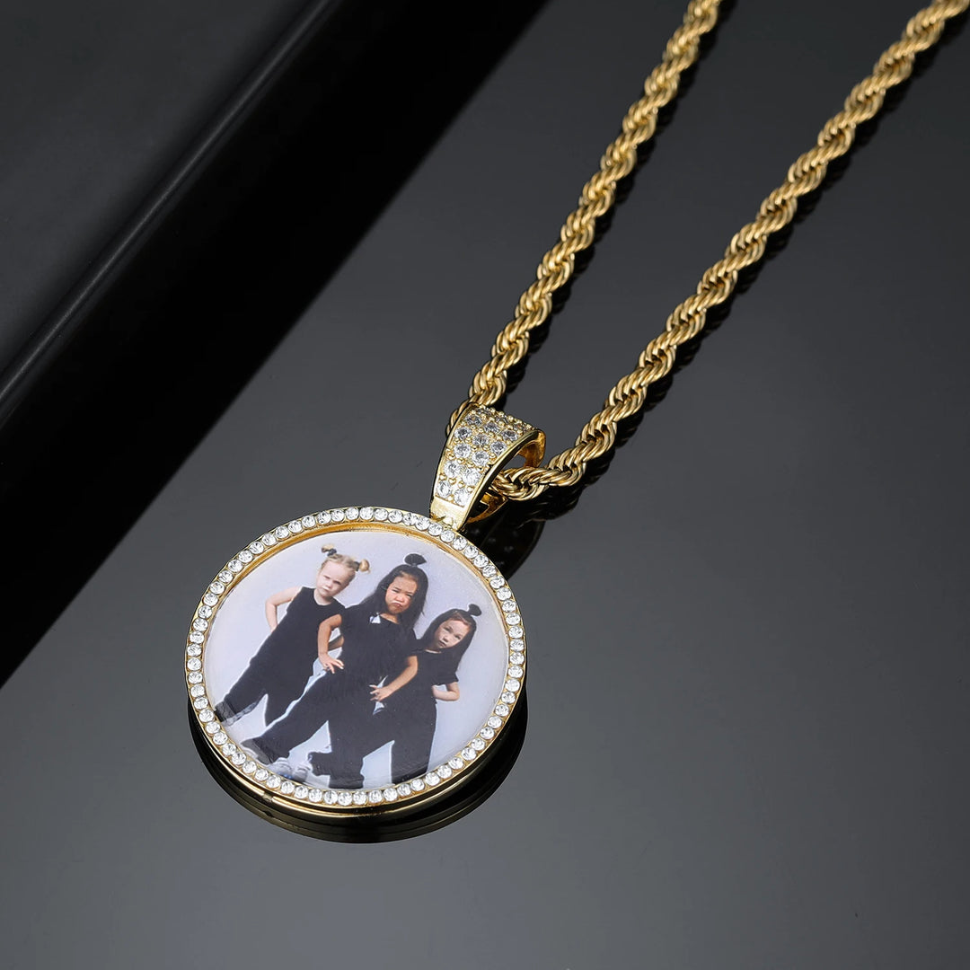 Custom Iced Circle Photo Pendant Necklace