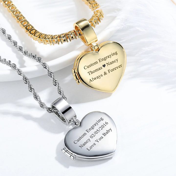 Custom Iced Clamshell Heart Photo Necklace