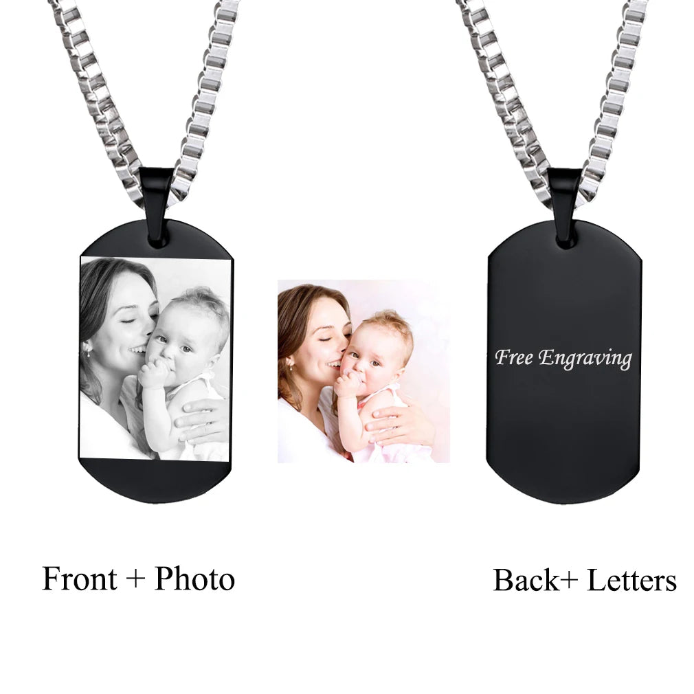 Custom Photo Engraved Tag Pendant Necklace