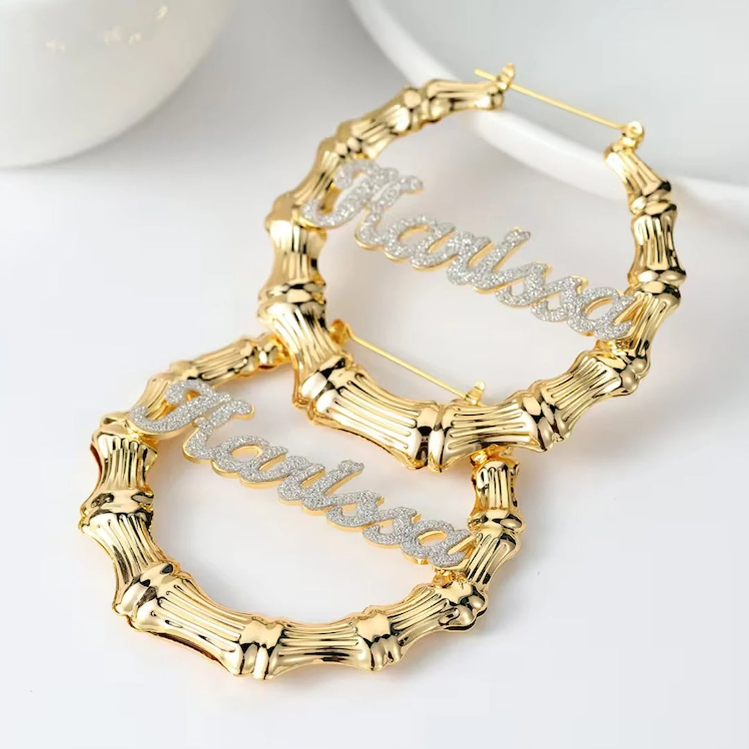 Iced Out Bamboo Name Earrings - ClickNShopGoods