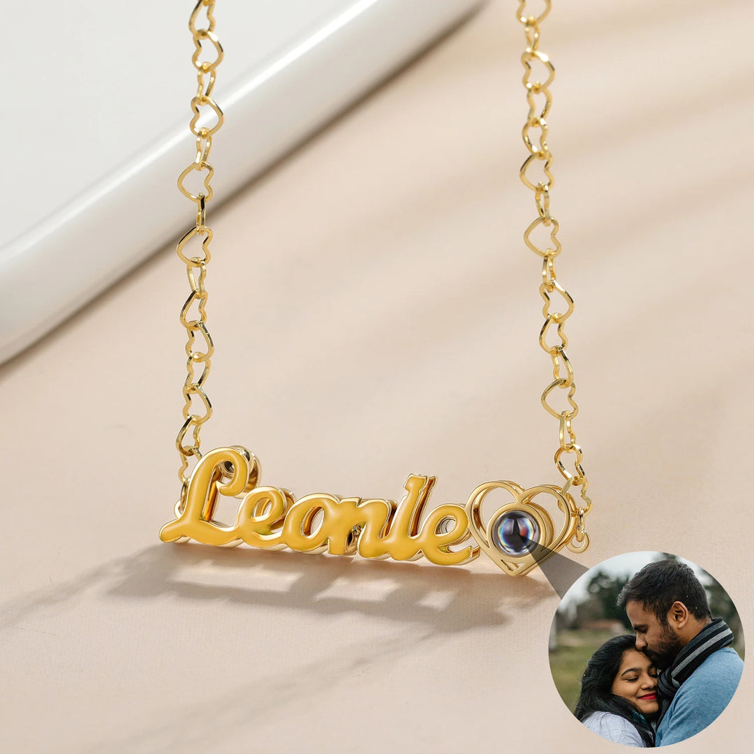 Personalized Double Plated Projection Heart Photo Necklace