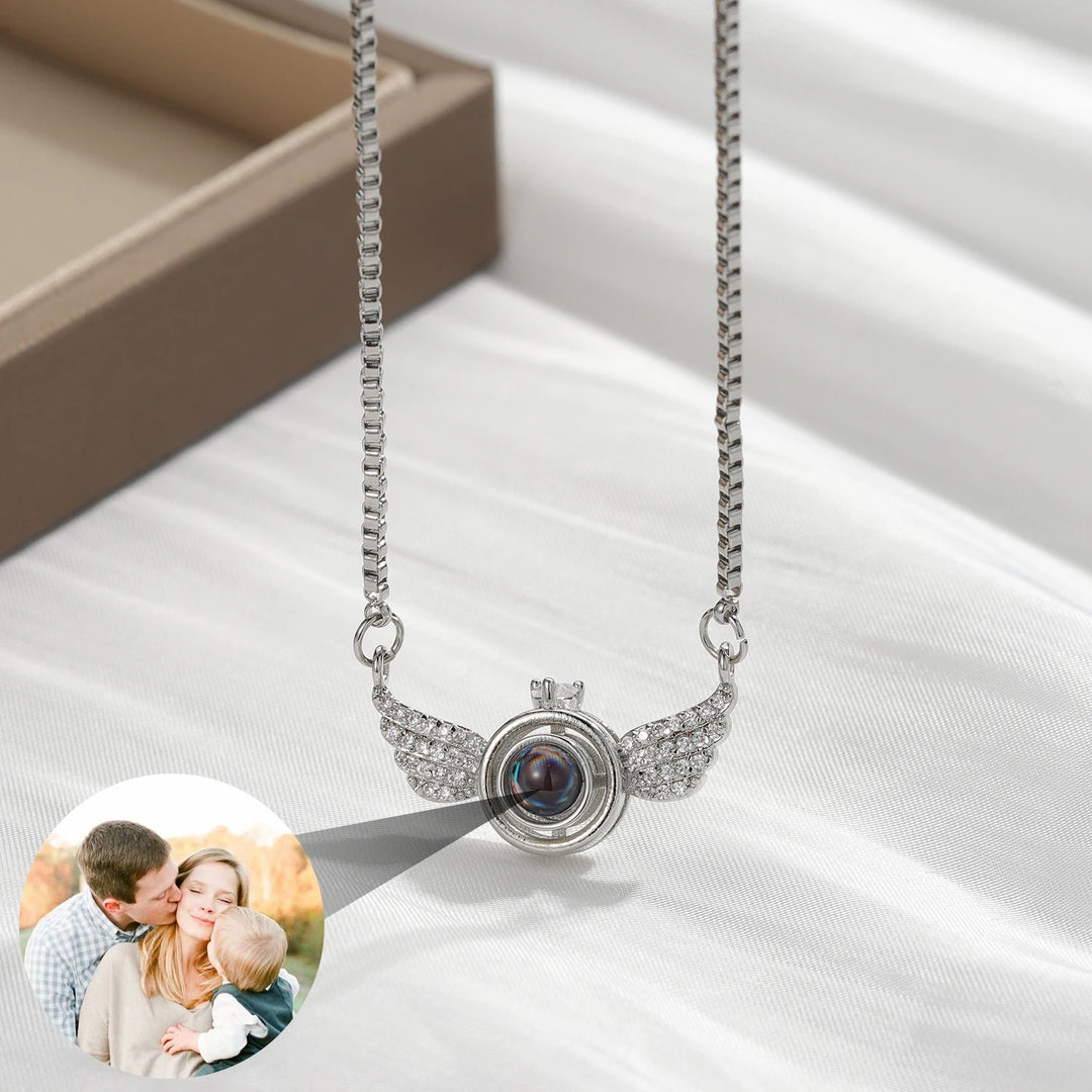 Personalized Angel Wing Projection Photo Necklace