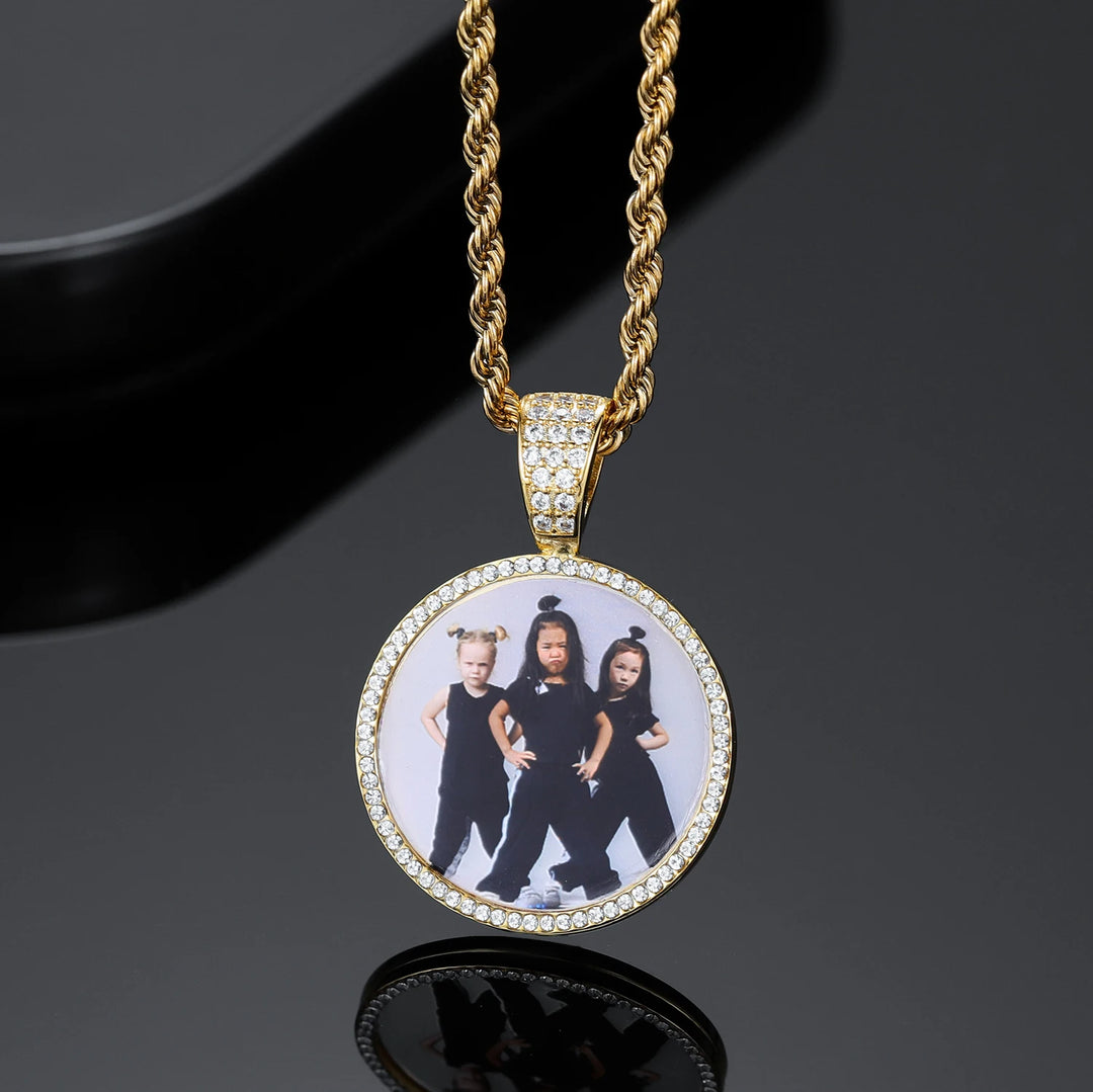 Custom Iced Circle Photo Pendant Necklace