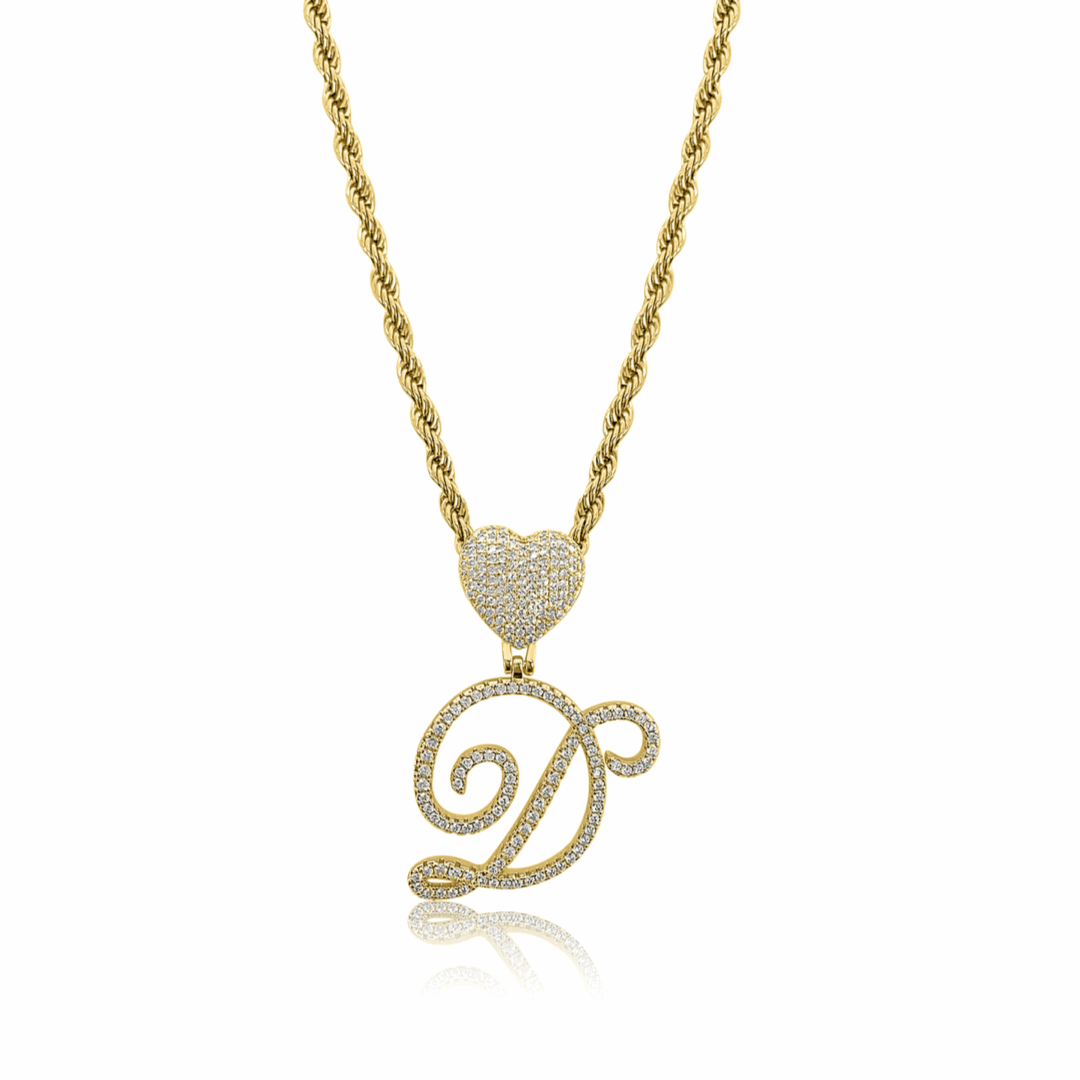 Iced Initial Letter Heart Twist Necklace