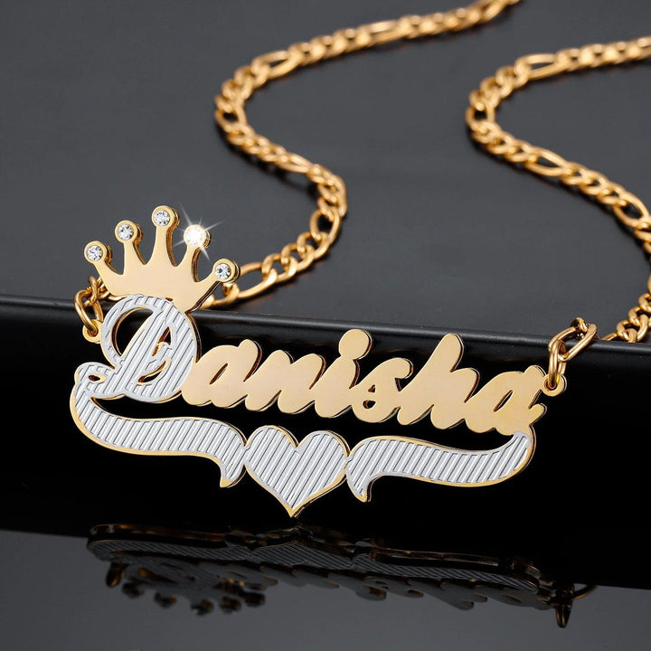 Double Plated Crown Two Tone Name Necklace w/ Diamonds - ClickNShopGoods