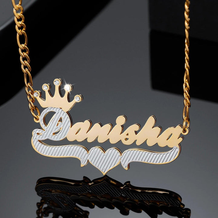 Double Plated Crown Two Tone Name Necklace w/ Diamonds - ClickNShopGoods