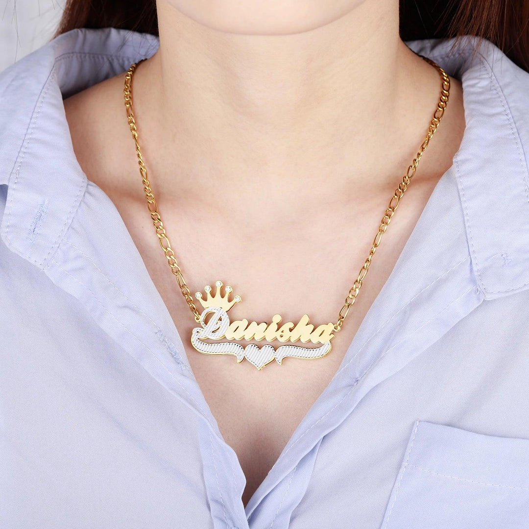 Double Plated Crown Two Tone Name Necklace w/ Diamonds - ClickNShopGoods