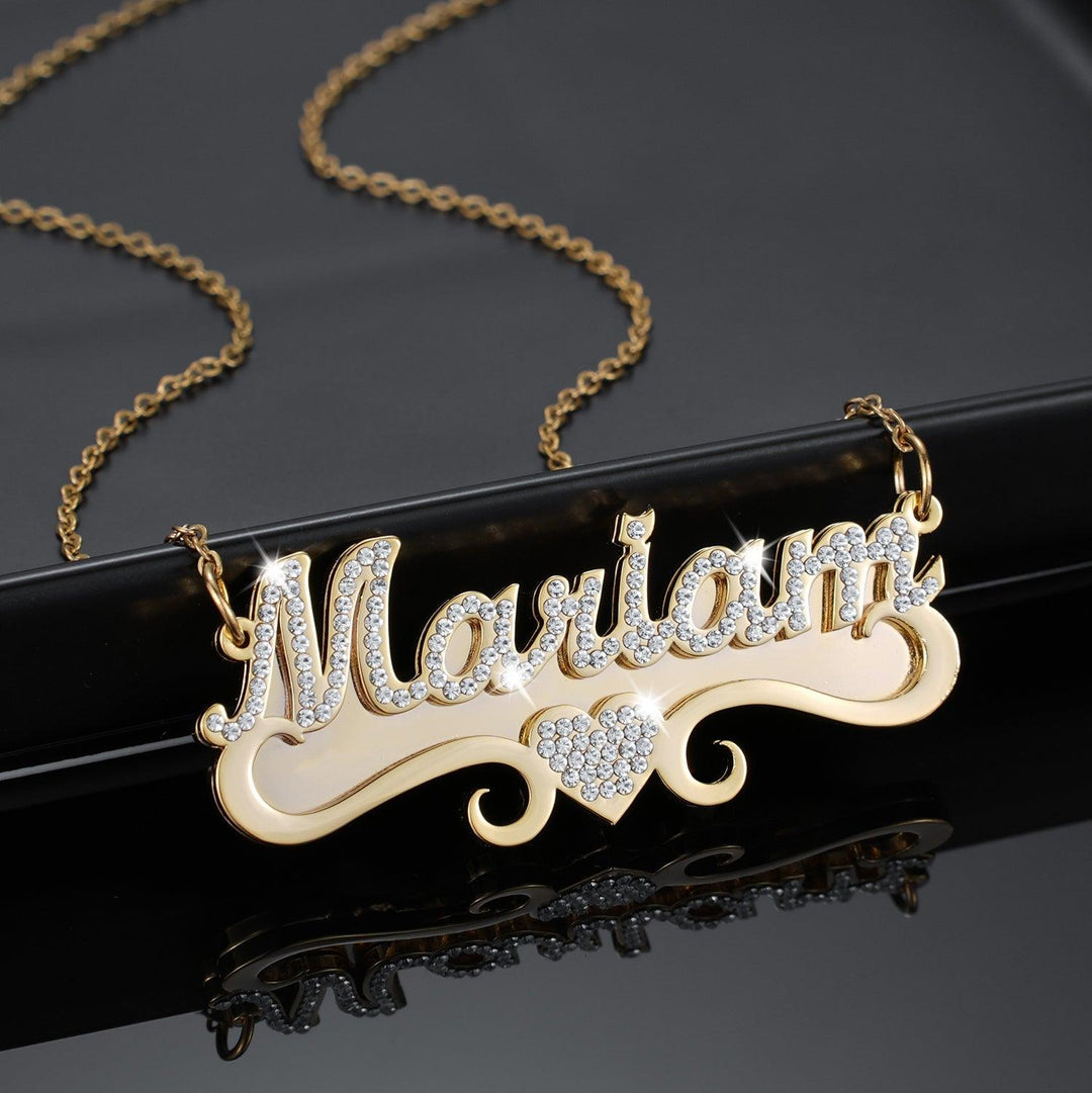 Iced Two Tone Heart Name Neckace - ClickNShopGoods