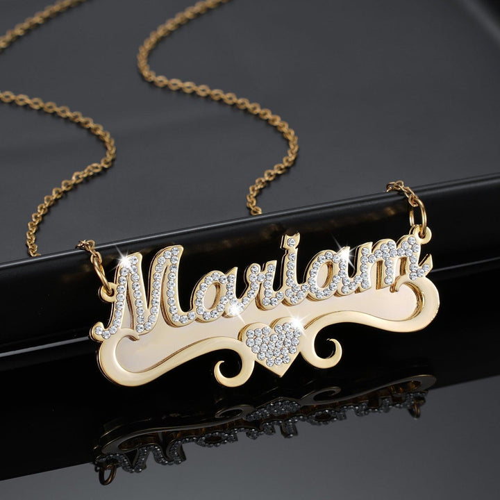 Iced Two Tone Heart Name Neckace - ClickNShopGoods