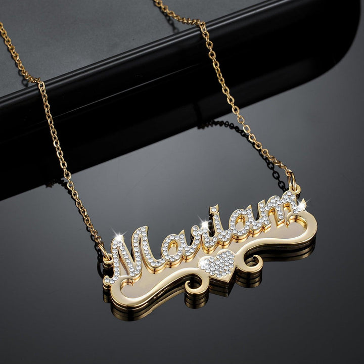 Iced Two Tone Heart Name Neckace - ClickNShopGoods