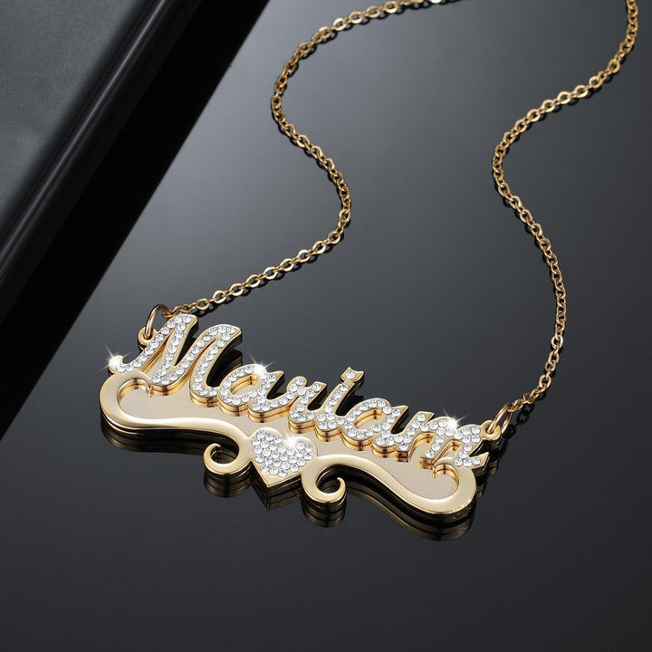 Iced Two Tone Heart Name Neckace - ClickNShopGoods