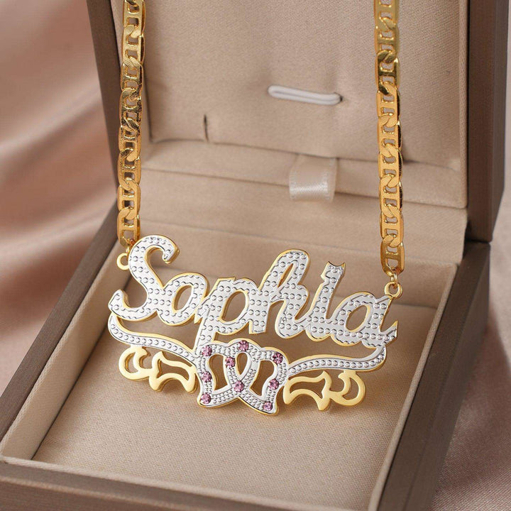 Double Plated Two Tone Heart Name Necklace - ClickNShopGoods