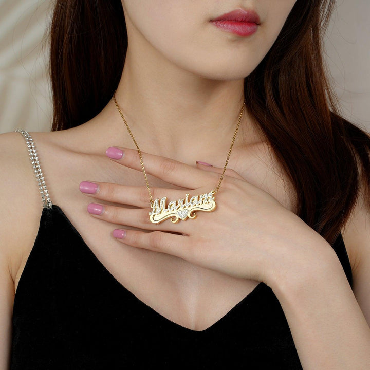 Iced Two Tone Heart Name Neckace - ClickNShopGoods