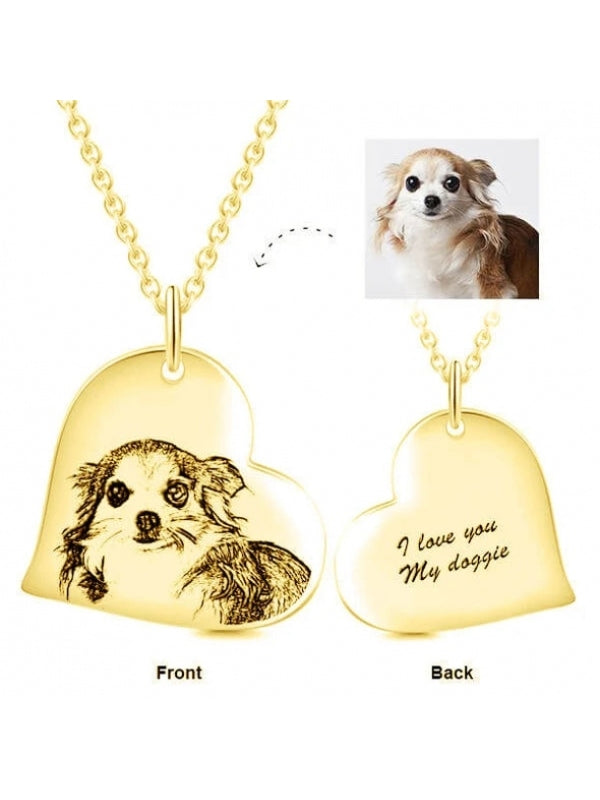 Custom Photo Engraved Pet Necklace Heart