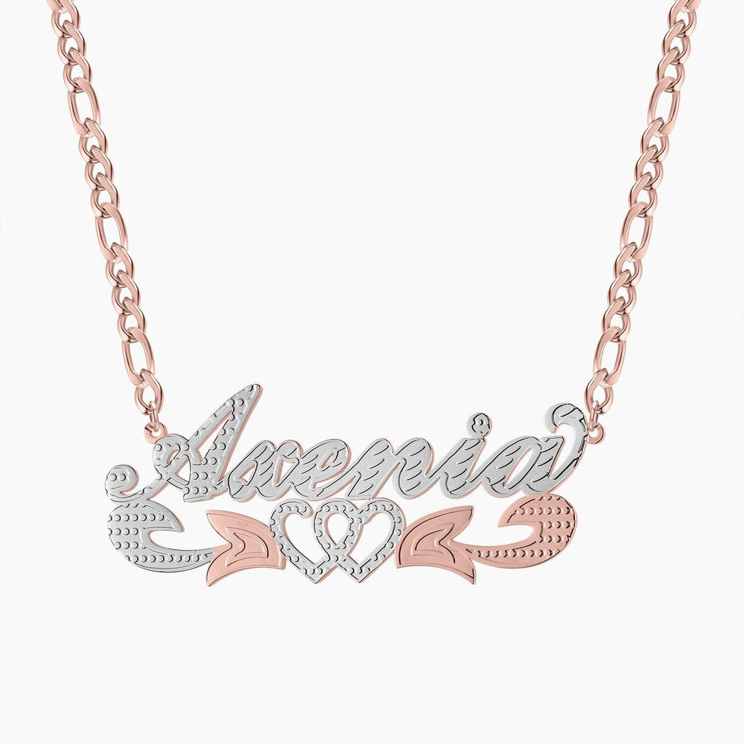 Double Hearts Two Tone Name Necklace - ClickNShopGoods