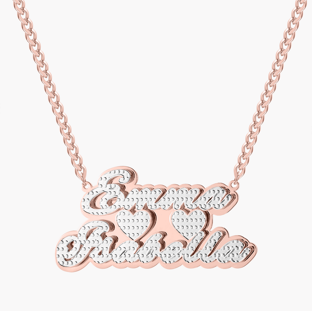 Double Hearts Two Tone Name Necklace w/ Double Names - ClickNShopGoods