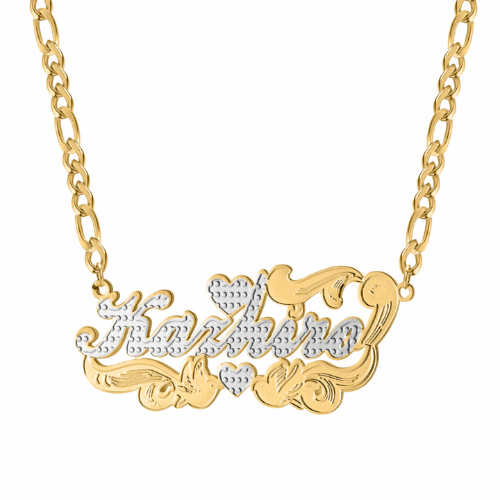 Two Tone Love Birds Heart Name Necklace - ClickNShopGoods