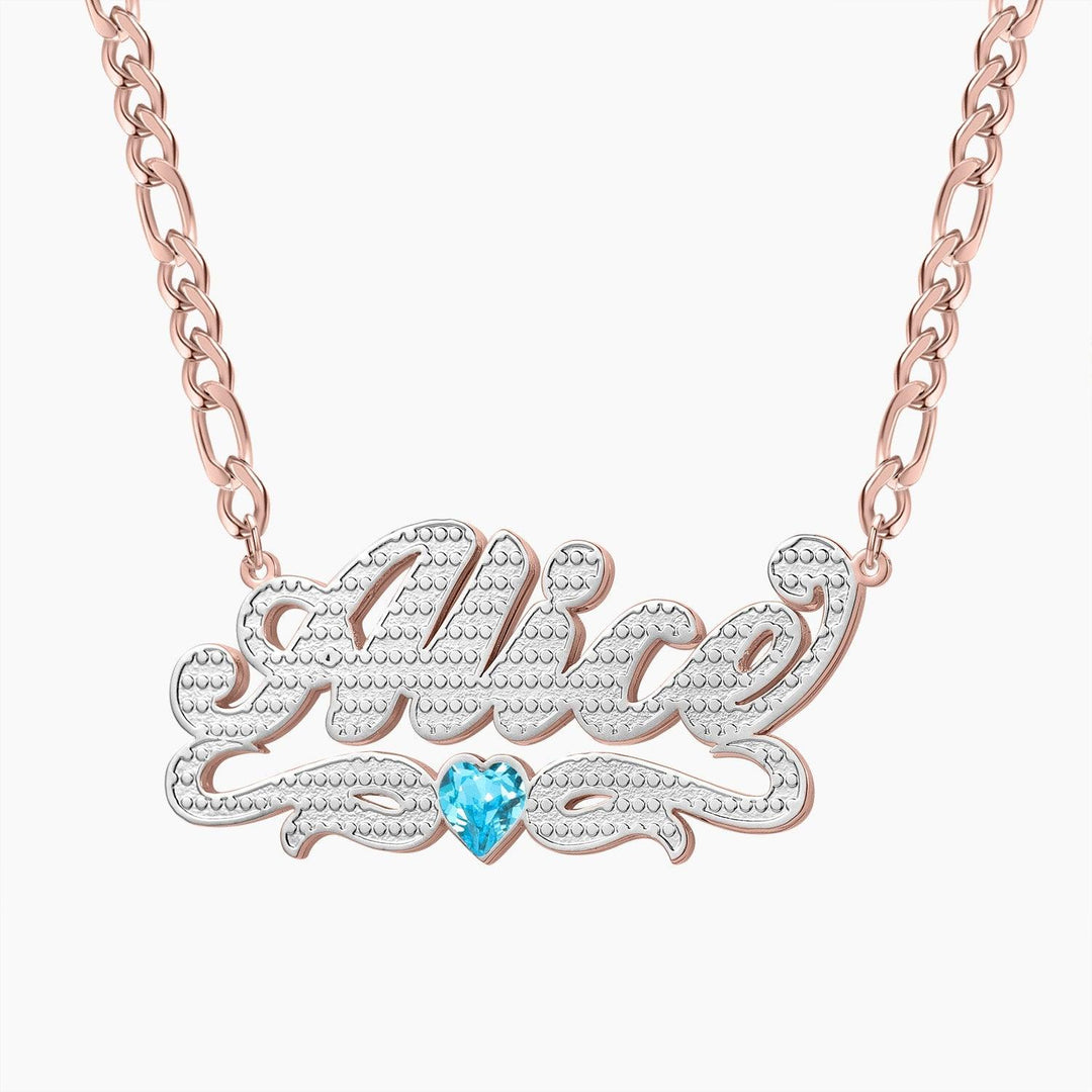 Double Plated Birthstone Heart Name Necklace - ClickNShopGoods