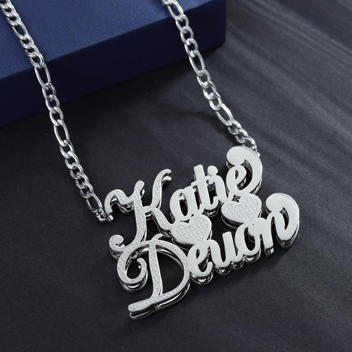 Double Plated Two Tone Heart Necklace w/ Double Names - ClickNShopGoods