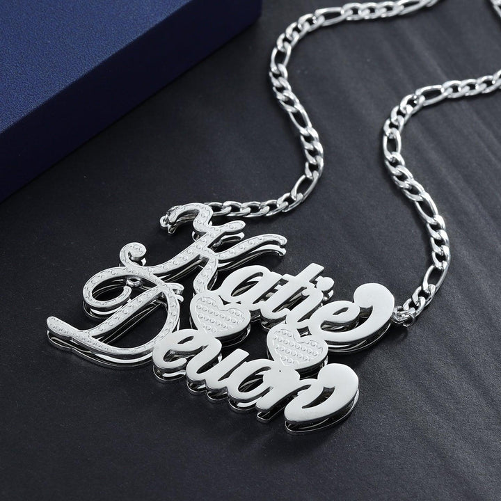 Double Plated Two Tone Heart Necklace w/ Double Names - ClickNShopGoods