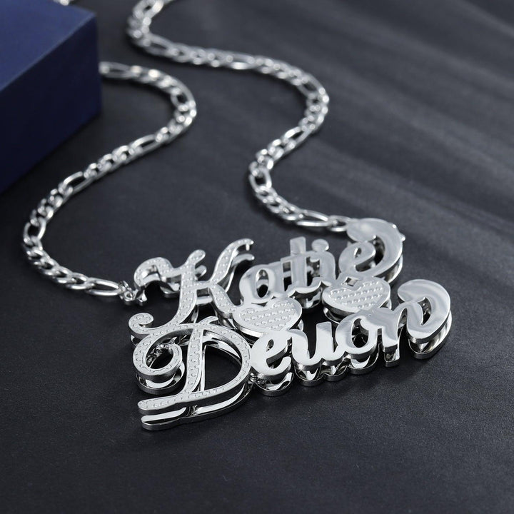 Double Plated Two Tone Heart Necklace w/ Double Names - ClickNShopGoods