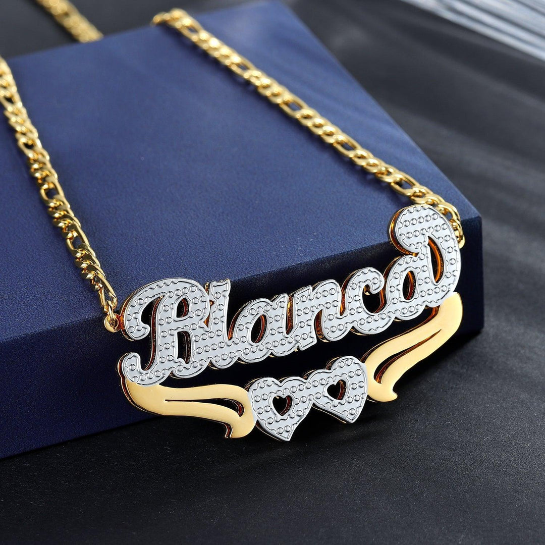 Double Plated Two Hearts Name Necklace - ClickNShopGoods