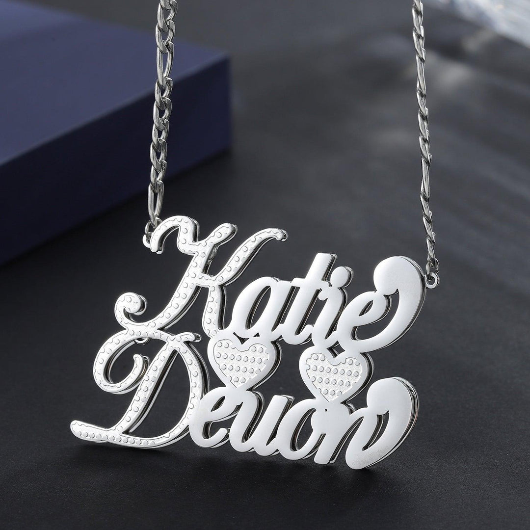 Double Plated Two Tone Heart Necklace w/ Double Names - ClickNShopGoods