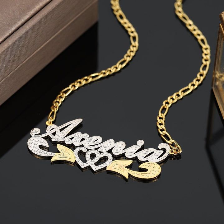 Double Hearts Two Tone Name Necklace - ClickNShopGoods