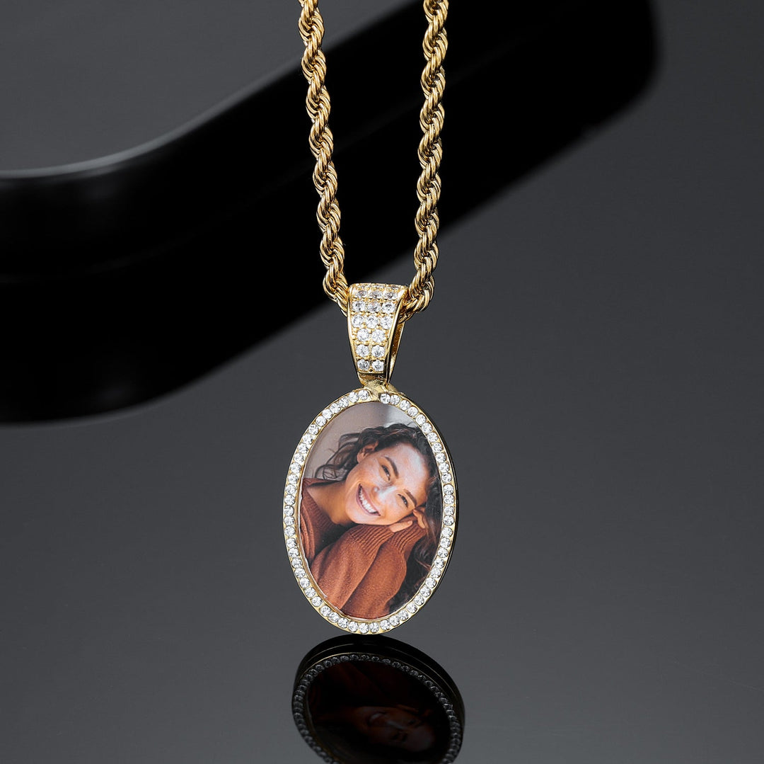 Iced Oval Photo Necklace