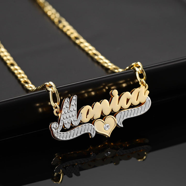 Double Plated Two Tone Heart Name Necklace - ClickNShopGoods